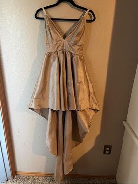 Elegant Champagne Hi-Low Satin Dress